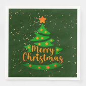 Frohe Weihnachten Grüne Tree Gold Orange Stars Serviette (Vorderseite)