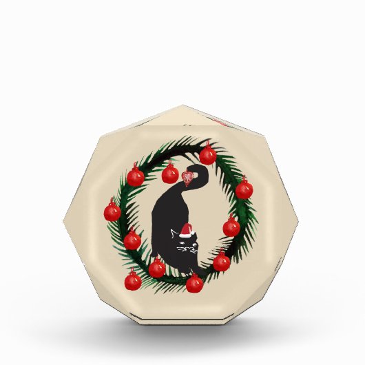 Frohe Weihnachten, Grüne Twigs Cat Fotoblock (Vorderseite)