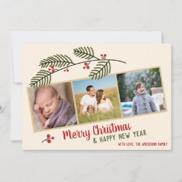 Frohe Weihnachten| Grüne und rote Berries 3 Foto Karte