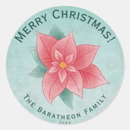 Frohe Weihnachten Grüne Wasserfarbe Poinsettia Runder Aufkleber