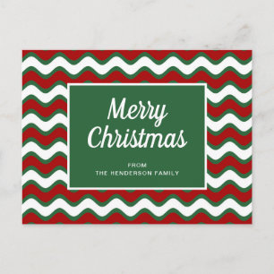 Frohe Weihnachten Grüne Wellen Streifen Postkarte