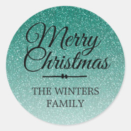 Frohe Weihnachten Grünen Glitzer Ombre Umschlag Au Runder Aufkleber
