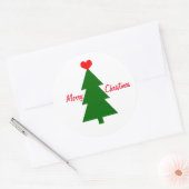 Frohe Weihnachten Grünen Weihnachtsbaum Rotes Herz Runder Aufkleber (Umschlag)