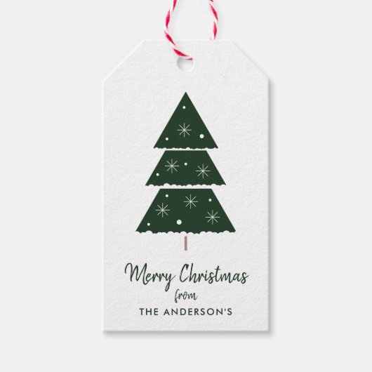 Frohe Weihnachten Grünen Weihnachtsbaum Schneefloc Geschenkanhänger (Vorderseite)