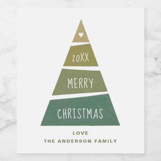 Frohe Weihnachten. Grüner geometrischer Urlaubbaum Weinetikett (Einzelnes Label)