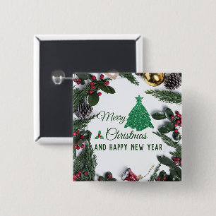Frohe Weihnachten - grüner Glitzer Button
