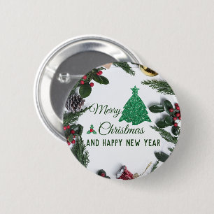Frohe Weihnachten - grüner Glitzer Button