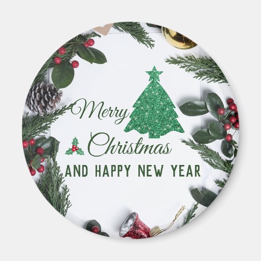 Frohe Weihnachten - grüner Glitzer Magnet (Vorne)