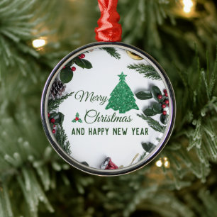 Frohe Weihnachten - grüner Glitzer Ornament Aus Metall