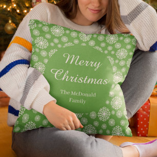 Frohe Weihnachten grüner individueller Name Schnee Kissen