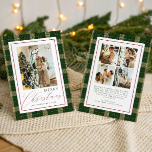 Frohe Weihnachten Grüner Karierter Fünf Familien F