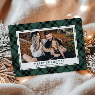 Frohe Weihnachten Grüner Karo-Fotorahmen