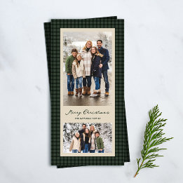 Frohe Weihnachten grüner Karo-Rahmen zwei Fotos