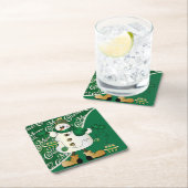 Frohe Weihnachten Grüner Snowman Rechteckiger Pappuntersetzer (Vor Ort)