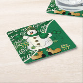 Frohe Weihnachten Grüner Snowman Rechteckiger Pappuntersetzer (angewinkelt)