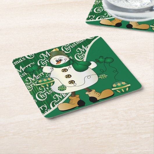 Frohe Weihnachten Grüner Snowman Rechteckiger Pappuntersetzer (angewinkelt)