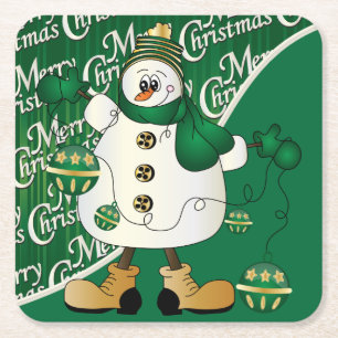 Frohe Weihnachten Grüner Snowman Rechteckiger Pappuntersetzer