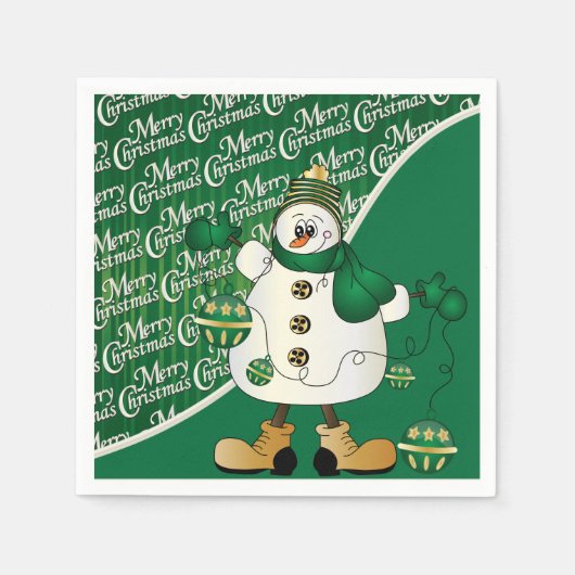Frohe Weihnachten Grüner Snowman Serviette (Vorderseite)