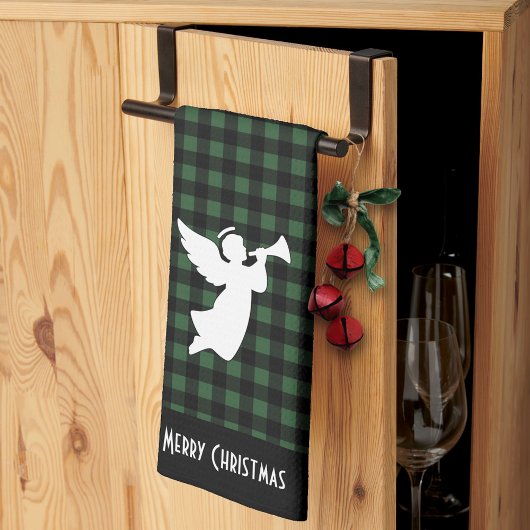 Frohe Weihnachten Grüner und schwarzer Büffel-Karo Geschirrtuch