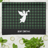 Frohe Weihnachten Grüner und schwarzer Büffel-Karo Geschirrtuch (Gefaltet)