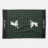 Frohe Weihnachten Grüner und schwarzer Büffel-Karo Geschirrtuch (Horizontal)