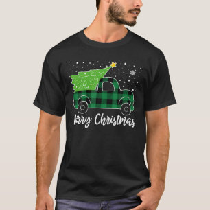 Frohe Weihnachten Grünes Büffel-Karo-Baum-LKW T-Shirt