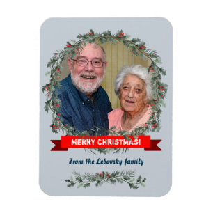 Frohe Weihnachten Gruß Misteloe und Kiefernkranz Magnet