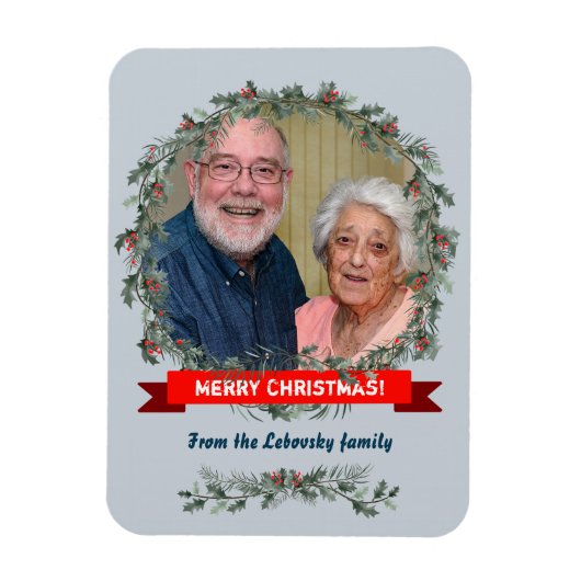 Frohe Weihnachten Gruß Misteloe und Kiefernkranz Magnet (Vertikal)