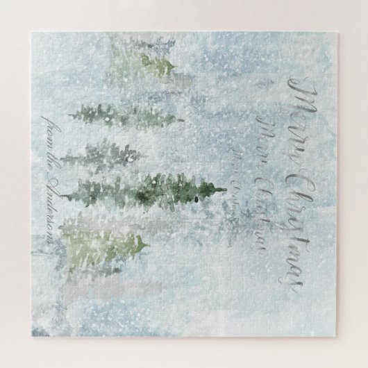 Frohe Weihnachten Gruß Winter Storm Pines Puzzle (Horizontal)