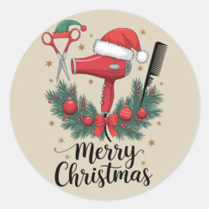 Frohe Weihnachten Hairstylist Friseur Xmas Haare  Runder Aufkleber