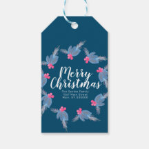 Frohe Weihnachten Hand Watercolor Blue Poinsettia