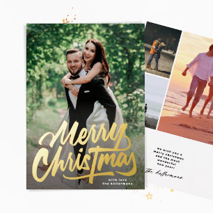 Frohe Weihnachten handgeschriebene Fotocollage Gol Folien Feiertagskarte