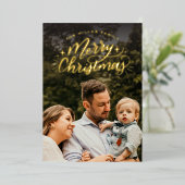 Frohe Weihnachten handgeschriebenes Foto Folien Feiertagskarte (Stehend vorne)