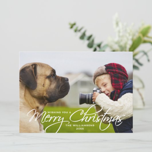 Frohe Weihnachten handgeschriebenes Script-Foto (Stehend Vorderseite)