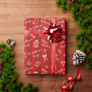 Frohe Weihnachten Handgezeichnete Doodle Rote Stre Geschenkpapier