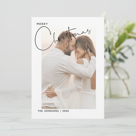 Frohe Weihnachten Handlettered 2 Foto First Xmas (Stehend Vorderseite)