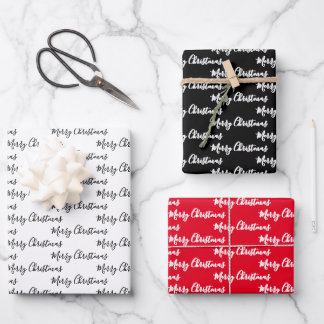 Frohe Weihnachten Handschrift Weiß Schwarz Rot Geschenkpapier Set