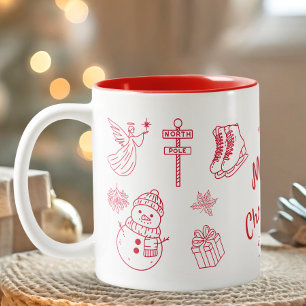 Frohe Weihnachten Handzeichnung Rot Zweifarbige Tasse