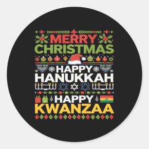 Frohe Weihnachten Happy Hanukkah Happy Kwanzaa 12 Runder Aufkleber
