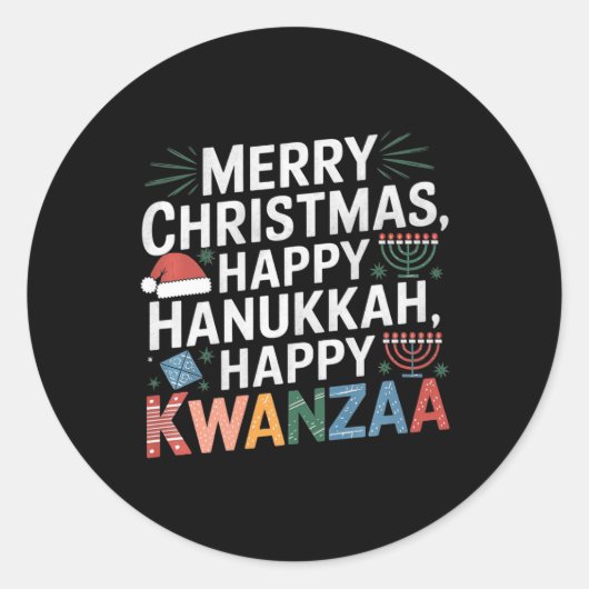 Frohe Weihnachten Happy Hanukkah Happy Kwanzaa 14 Runder Aufkleber (Vorderseite)