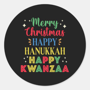Frohe Weihnachten Happy Hanukkah Happy Kwanzaa 15 Runder Aufkleber