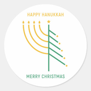 Frohe Weihnachten, Happy Hanukkah Runder Aufkleber