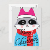 Frohe Weihnachten | Happy Holiday Winter Raccoon Postkarte (Vorne/Hinten)