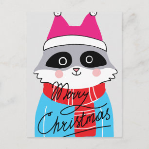 Frohe Weihnachten   Happy Holiday Winter Raccoon Postkarte
