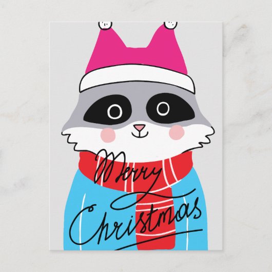 Frohe Weihnachten | Happy Holiday Winter Raccoon Postkarte (Vorderseite)