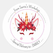 Frohe Weihnachten. Happy Unicorn Face Runder Aufkleber (Vorderseite)