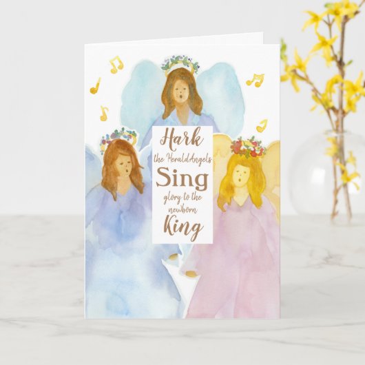 Frohe Weihnachten Hark The Herald Angels Sing Karte (Gelbe Blume)