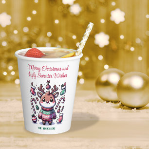 Frohe Weihnachten & hässliche Pullover Wünsche Ren Pappbecher
