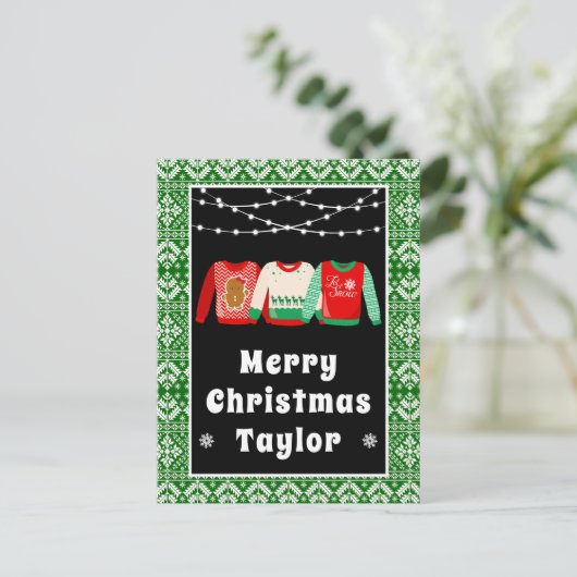 Frohe Weihnachten hässliche Sweaters Grün mit Name (Stehend Vorderseite)