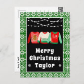 Frohe Weihnachten hässliche Sweaters Grün mit Name (Vorne/Hinten)
